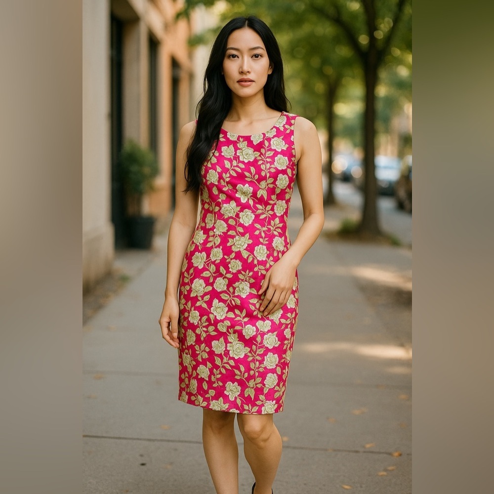 Brooks Brothers 346 Pink Floral Midi Dress‎